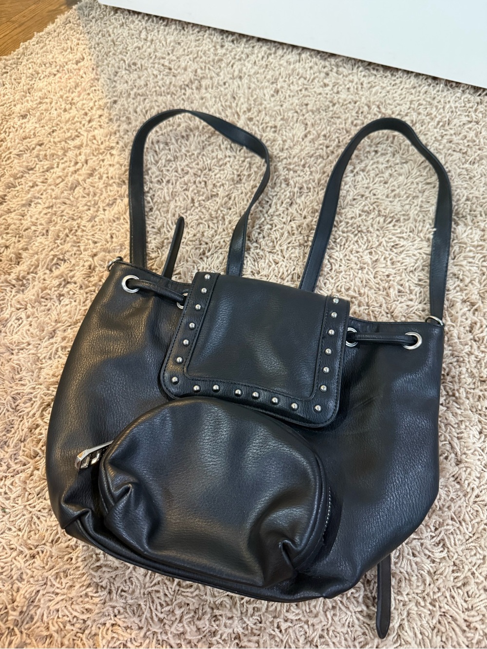 Black Stud-Accent Shoulder Bag